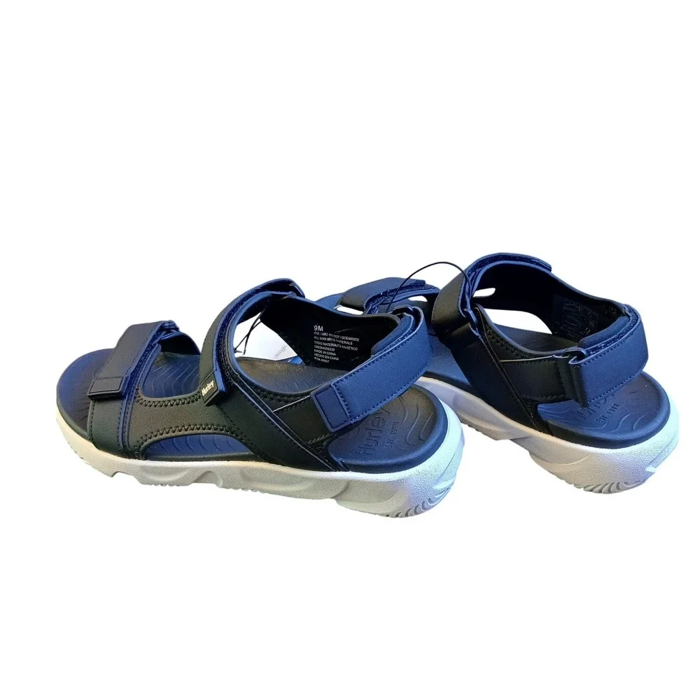Hurley Oceanside Mens Sport Sandals Black White Strappy Hook and Loop 1961927 9M